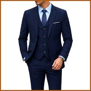 3-Piece Slim Fit Suit Set with Silk Tie, Blazer Vest Pants
